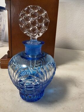 Vintage Hungarian Blue Cut to Clear Crystal Perfume Bottle